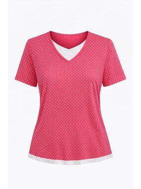 Mountain Lake Top XL Polka Dots Coral Casual Preppy Classic Whimsy BOHO colorful